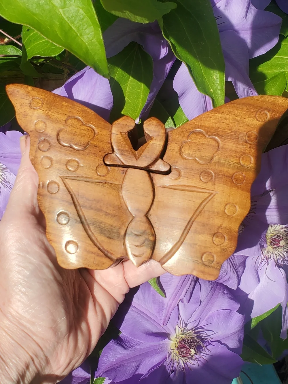 Hand-carved Wooden Butterfly Puzzle Box | Trinket Box Secret Compartment Box NWT
